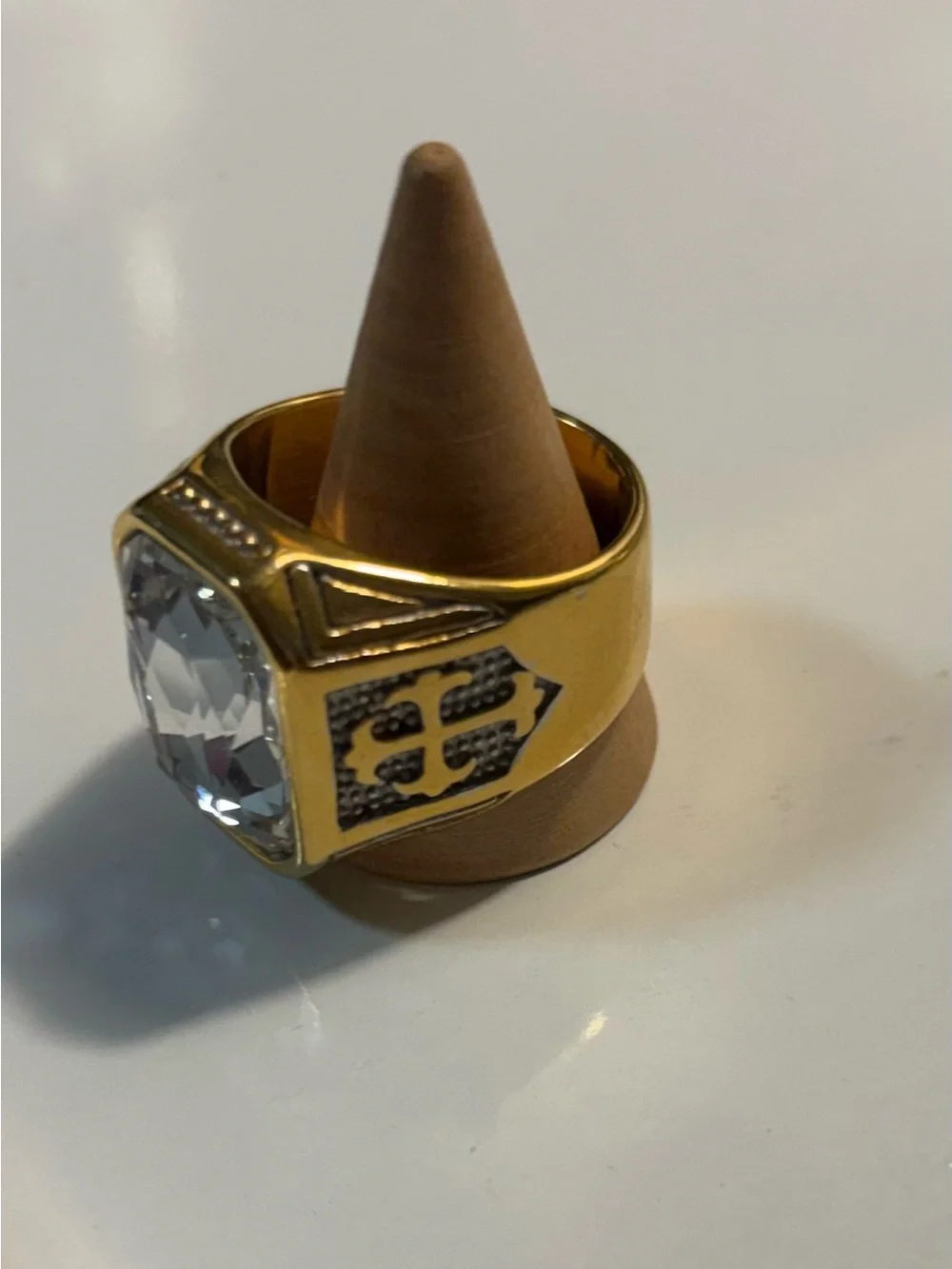 Gold-Tone Statement Ring with Large Clear Stone